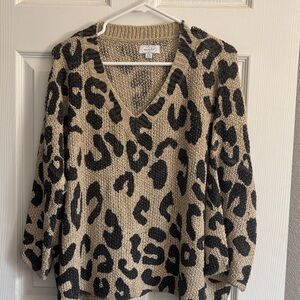 Mud Pie Black and Tan V-Neck Women's Sweater